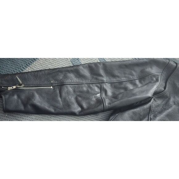 Men's Vintage Wilsons Zip-Up Black Leather Biker PUNK Jacket XL Cartoon Patches - Picture 9 of 16